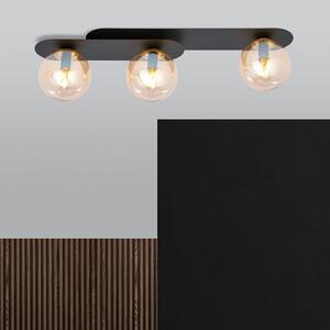 Stropní svítidlo PLAZA 3 – černé, jantarové sklo, 3× E14, šířka 70 cm