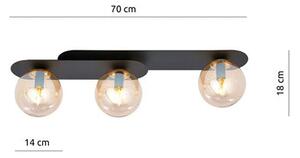 Stropní svítidlo PLAZA 3 – černé, jantarové sklo, 3× E14, šířka 70 cm