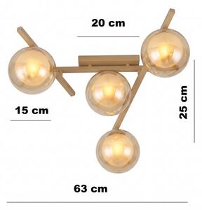 Stropní svítidlo SMART 4 – moka, jantarové sklo, 4× E14, šířka 63 cm