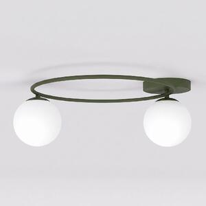 Stropní svítidlo SOPRA 2 – olivově zelené, bílé sklo, 2× E14, šířka 40 cm