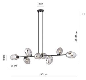 Závěsné svítidlo PANDORA 8 – černé, grafitové sklo, 8× E14, šířka 140 cm