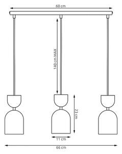 Závěsné svítidlo GAUDI 3 – černé / moka, 3× E14, šířka 66 cm