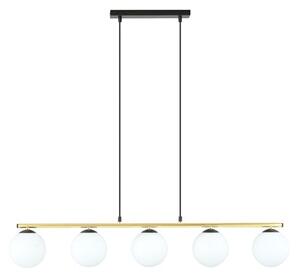 Závěsné svítidlo ALLORA 5 – černé, opálové sklo, 5× E14, šířka 105 cm
