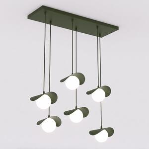 Závěsné svítidlo RITUAL 6 – olivově zelené, bílé sklo, 6× G9, šířka 98 cm