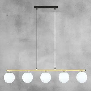 Závěsné svítidlo ALLORA 5 – černé, opálové sklo, 5× E14, šířka 105 cm