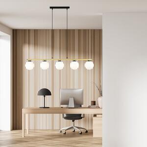 Závěsné svítidlo ALLORA 5 – černé, opálové sklo, 5× E14, šířka 105 cm