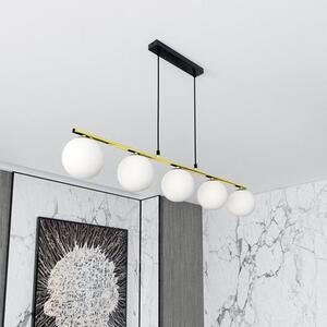 Závěsné svítidlo ALLORA 5 – černé, opálové sklo, 5× E14, šířka 105 cm