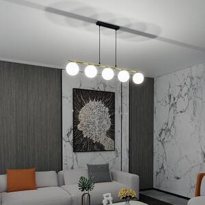 Závěsné svítidlo ALLORA 5 – černé, opálové sklo, 5× E14, šířka 105 cm