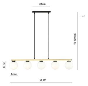 Závěsné svítidlo ALLORA 5 – černé, opálové sklo, 5× E14, šířka 105 cm