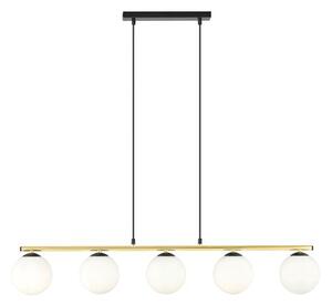 Závěsné svítidlo ALLORA 5 – černé, opálové sklo, 5× E14, šířka 105 cm