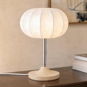 NOLA Stolní lampa Elovie, přírodní/chrom, látka/travertin, 35 cm, Bílá / opál, Obývací pokoj / jídelna, Kámen, Skandinávský