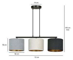 Závěsné svítidlo HILDE 3 – černé, šedá / bílá textilní stínidla, 3× E27, šířka 72 cm