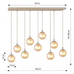 Závěsné svítidlo COSMO 9 – moka, jantarové sklo, 9× E14, šířka 102 cm