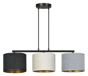 Závěsné svítidlo HILDE 3 – černé, šedá / bílá textilní stínidla, 3× E27, šířka 72 cm