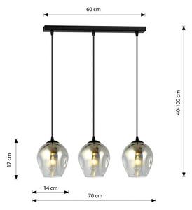 Závěsné svítidlo ISTAR 3 – černé, grafitové sklo, 3× E27, šířka 70 cm