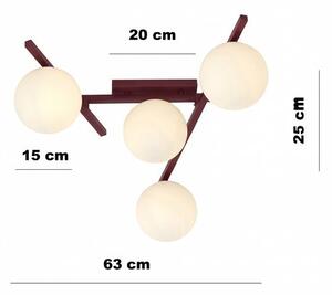 Stropní svítidlo SMART 4 – vínové, opálové sklo, 4× E14, šířka 63 cm
