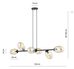 Závěsné svítidlo PANDORA 6 – černé, jantarové sklo, 6× E14, šířka 120 cm