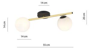 Stropní svítidlo SPLENDI 2 – černé, opálové sklo, 2× E14, šířka 55 cm