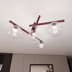 Stropní svítidlo SMART 4 – vínové, čiré sklo, 4× E14, šířka 63 cm