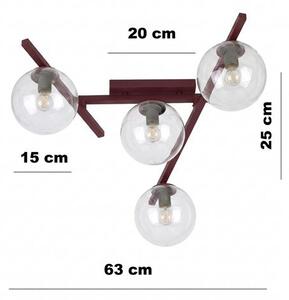 Stropní svítidlo SMART 4 – vínové, čiré sklo, 4× E14, šířka 63 cm
