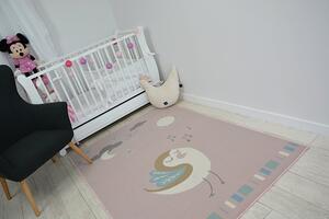 Dětský protiskluzový koberec LOKO Ptáček růžový