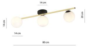 Stropní svítidlo SPLENDI 3 – černé, opálové sklo, 3× E14, šířka 80 cm