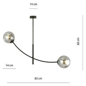 Stropní svítidlo HUNTER 2 – černé, grafitové sklo, 2× E14, šířka 83 cm
