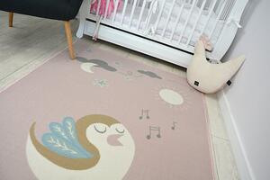 Dětský protiskluzový koberec LOKO Ptáček růžový