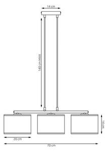 Závěsné svítidlo LUX 3 – celočerné, textilní stínidla, 3× E27, šířka 70 cm