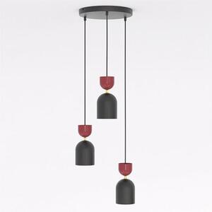 Závěsné svítidlo GAUDI 3 PREM – černé / vínové, 3× E14, šířka 34 cm