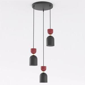 Závěsné svítidlo GAUDI 3 PREM – černé / vínové, 3× E14, šířka 34 cm