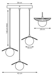 Závěsné svítidlo FLORA 3 PREM – černé, opálové sklo, 3× G9, šířka 42 cm