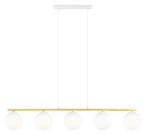 Závěsné svítidlo ALLORA 5 – bílé, opálové sklo, 5× E14, šířka 105 cm