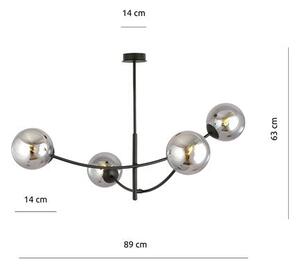 Stropní svítidlo HUNTER 4 – černé, grafitové sklo, 4× E14, šířka 89 cm