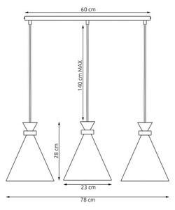 Závěsné svítidlo ZERO 3 – černé, 3× E27, šířka 78 cm