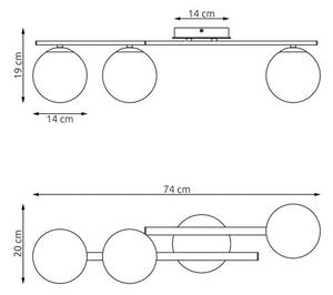 Stropní svítidlo KAIRO 3 – černé, opálové sklo, 3× E14, šířka 60 cm