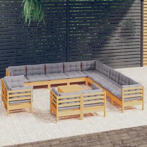 14dílná zahradní sedací souprava šedé podušky masivní borovice 3096964
