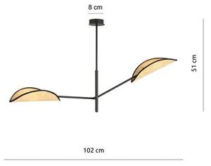 Stropní svítidlo VENE 2 – černé, hnědá textilní stínidla, 2× E14, šířka 102 cm