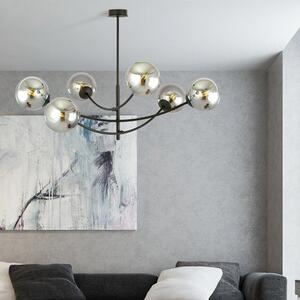 Stropní svítidlo HUNTER 6 – černé, grafitové sklo, 6× E14, šířka 89 cm