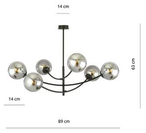 Stropní svítidlo HUNTER 6 – černé, grafitové sklo, 6× E14, šířka 89 cm