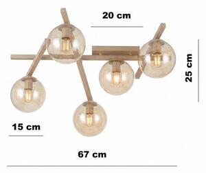 Stropní svítidlo SMART 5 – moka, jantarové sklo, 5× E14, šířka 67 cm