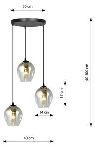 Závěsné svítidlo ISTAR 3 PREM – černé, grafitové sklo, 3× E27, šířka 40 cm