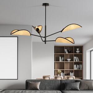 Stropní svítidlo VENE 4 – černé, hnědá textilní stínidla, 4× E14, šířka 102 cm