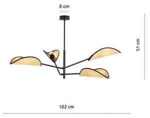 Stropní svítidlo VENE 4 – černé, hnědá textilní stínidla, 4× E14, šířka 102 cm