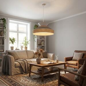 Závěsné svítidlo SIESTA 1 – bílé, hnědé textilní stínidlo, 1× E27, šířka 50 cm