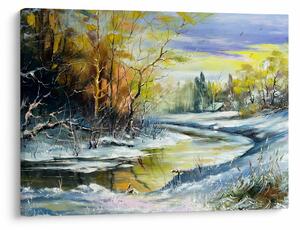 Obraz zimní řeky, olejomalba (70x50 cm)