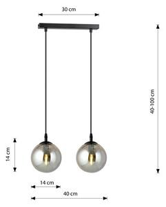 Závěsné svítidlo COSMO 2 – černé, grafitové sklo, 2× E14, šířka 40 cm