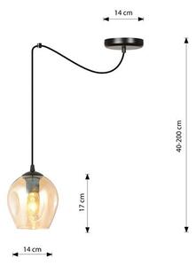 Závěsné svítidlo LEVEL 1 – černé, jantarové sklo, 1× E27, šířka 14 cm