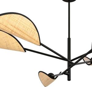 Stropní svítidlo VENE 6 – černé, hnědá textilní stínidla, 6× E14, šířka 102 cm