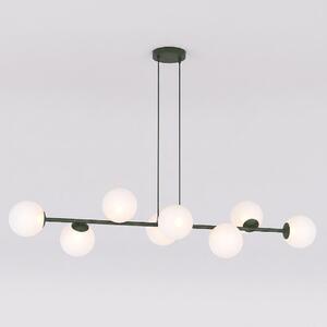 Závěsné svítidlo MAGNUS 8 – olivově zelené, bílé sklo, 8× E14, šířka 116 cm